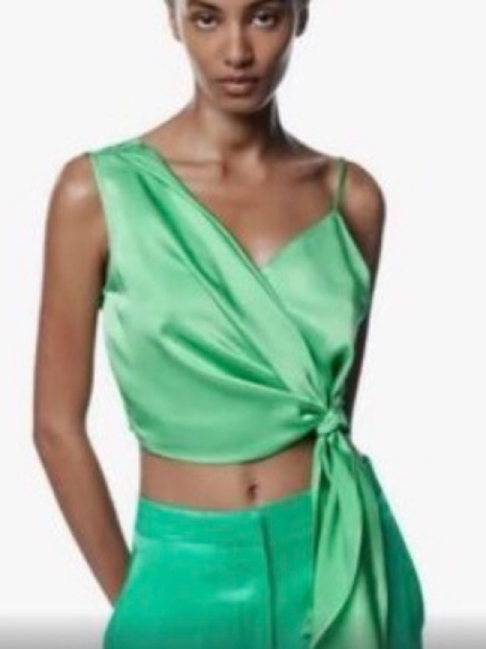 Zara Green Sleeveless Tie-Front Women's Top